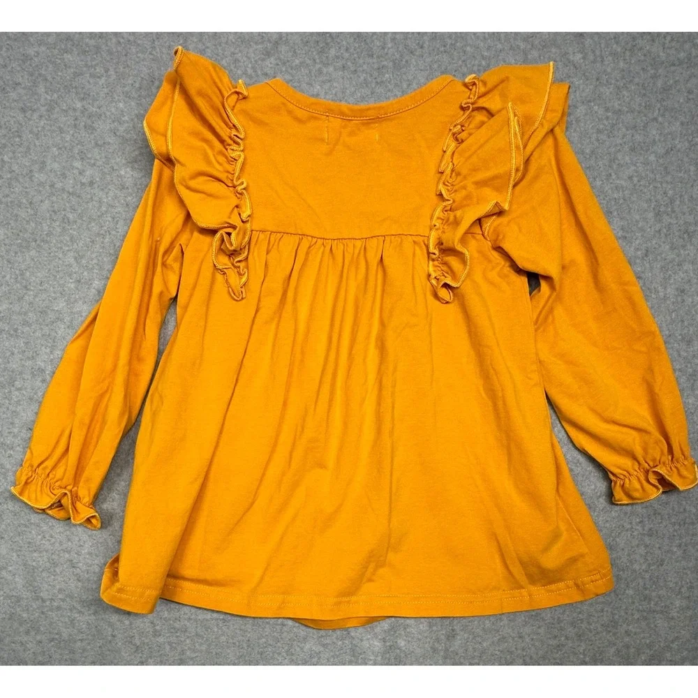 Kids Mustard Yellow Turkey Ruffle Sleeve Long‎ Sleeve Top Size M